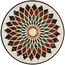 Handmade stone mosaic wall art, circular floral rosette in red, green, black, and cream