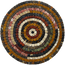 Handmade round stone mosaic wall art with concentric earth-tone rings, flat