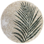 Round stone mosaic wall art, cream tile base with dark green palm leaf centerpiece