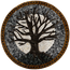 Circular stone mosaic tree artwork with dark gray background and gold outer ring.
