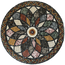 Round stone mosaic floral rosette wall art with multicolor tiles and textured circular frame