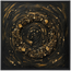 Framed black and gold stone mosaic wall art with central circular swirl pattern