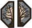 Two octagonal stone mosaic wall arts with tree branches, dark frames, blue-gray stonework