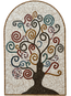 Arched stone mosaic wall art featuring a tree silhouette with multicolor circular tile details