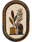 Oval stone mosaic wall art depicting potted plants and vases with multicolor trim