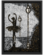 Framed monochrome glass mosaic artwork of a ballerina under a hanging lamp