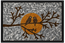Framed mosaic glass panel featuring orange bird on branches over gray speckled background