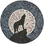 Round wolf howling moon mosaic wall art with detailed gray, black, and white tiles