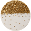 Round gold stone mosaic wall art featuring a gold tile top and scattered gold tile dots.