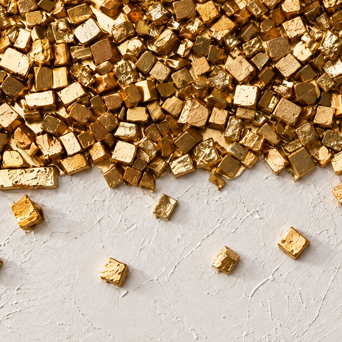 Stone mosaic detail: small gold tile squares clustered over a white textured backing.