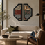 Two-panel handmade stone mosaic wall art set with black octagon frames and autumn flower motif