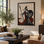 Framed Spartan warrior mosaic panel with raised spear, shield, and black-red-white tiles