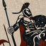 Spartan warrior mosaic tile detail with spear and armor, black and red on white