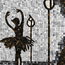 Monochrome glass mosaic detail pattern forming ballerina and hanging lamp motifs