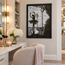 Framed glass mosaic of ballerina silhouette with two hanging pendant lamps, monochrome